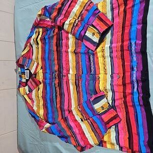 Chico's Design  Multicolor Patchwork  3/4 Sleeve Button Up Size 3x Plus